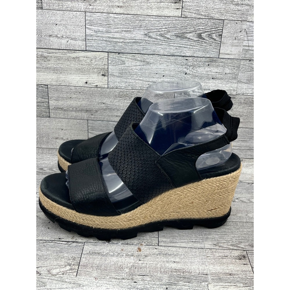 Sorel Joanie II Hi Slingback Wedge Sandals Black Leather Espadrille Women Sz 10 - Picture 5 of 11